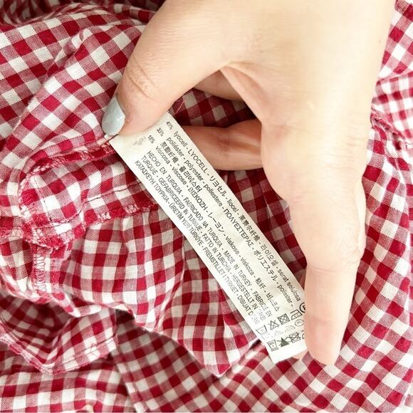 Zara Off the Shoulder Gingham Dress Red White Tiered Ruffle Sleeve Size M - Picture 9 of 10